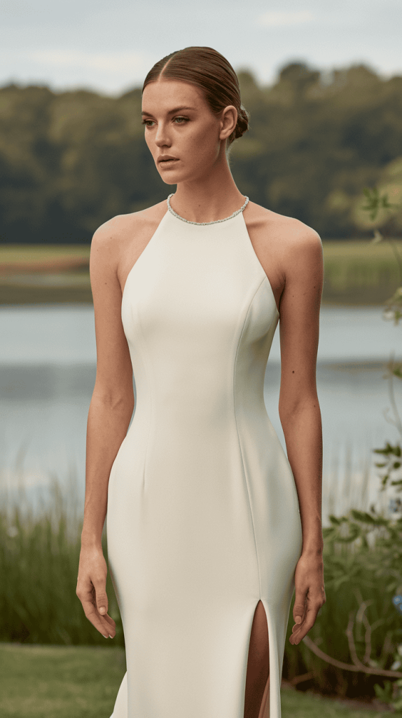Sleek black slip dress with thin spaghetti straps