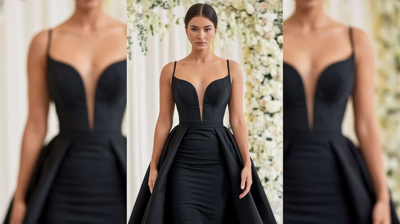 Black Wedding Guest Dresses: Styling Tips for a Classic and Elegant Look – A stylish black wedding guest dress paired with elegant accessories, offering a timeless and refined look for the wedding celebration.