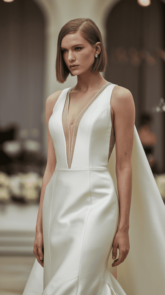 One-shoulder dress with bold asymmetrical neckline