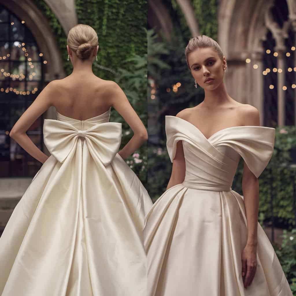 Vintage wedding dress inspired by Grace Kelly, highlighting its elegant lacework.