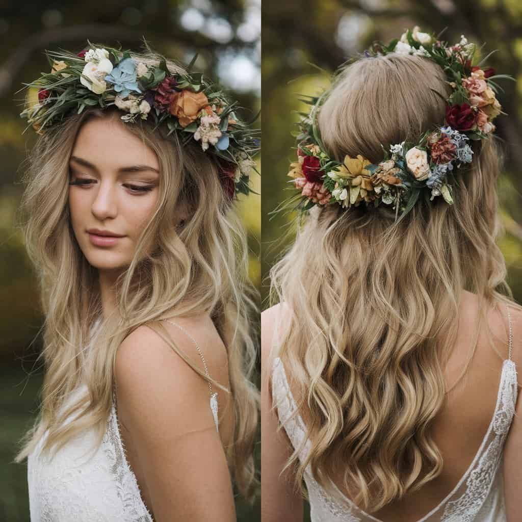 A side view of a bride with loose waves, highlighting the natural flow and elegance of the hairstyle