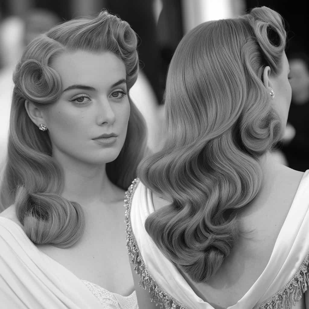A bride with stunning mermaid waves flowing gracefully down her back, adding drama and enchantment.