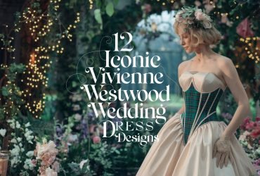 A stunning photo titled "10 Spectacular Vivienne Westwood Wedding Dress Options" set against an enchanting backdrop of a romantic garden
