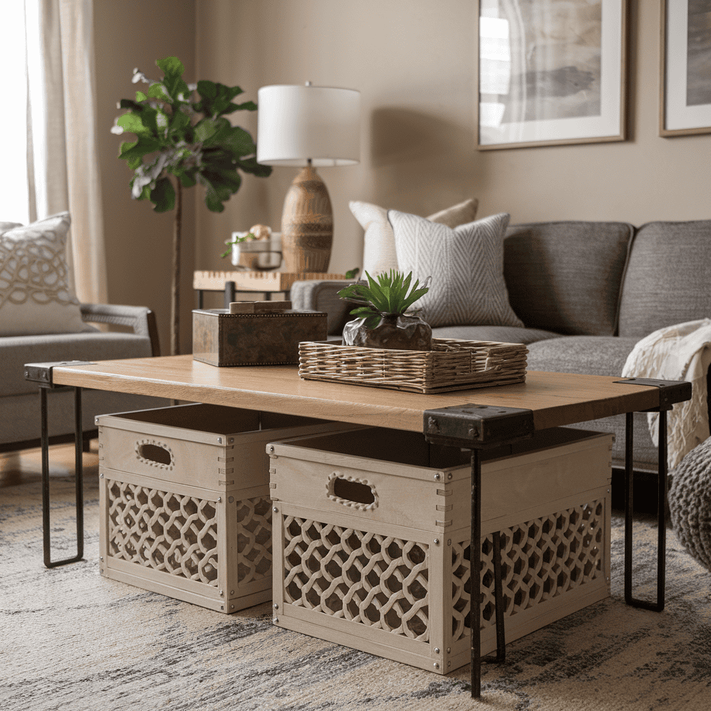 A clean and tidy coffee table with organized essentials.
