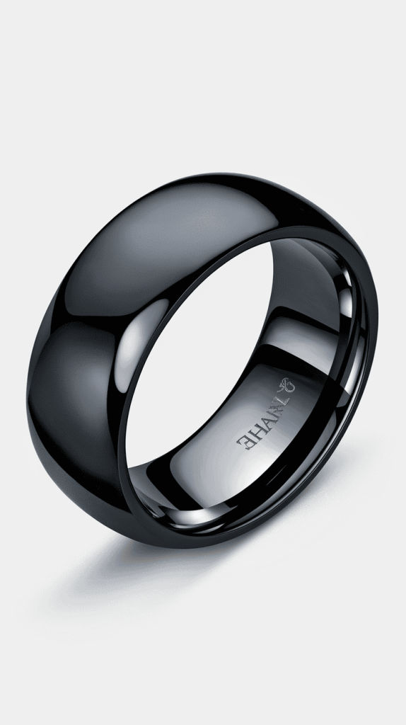 Timeless classic black wedding band featuring a simple and elegant design.