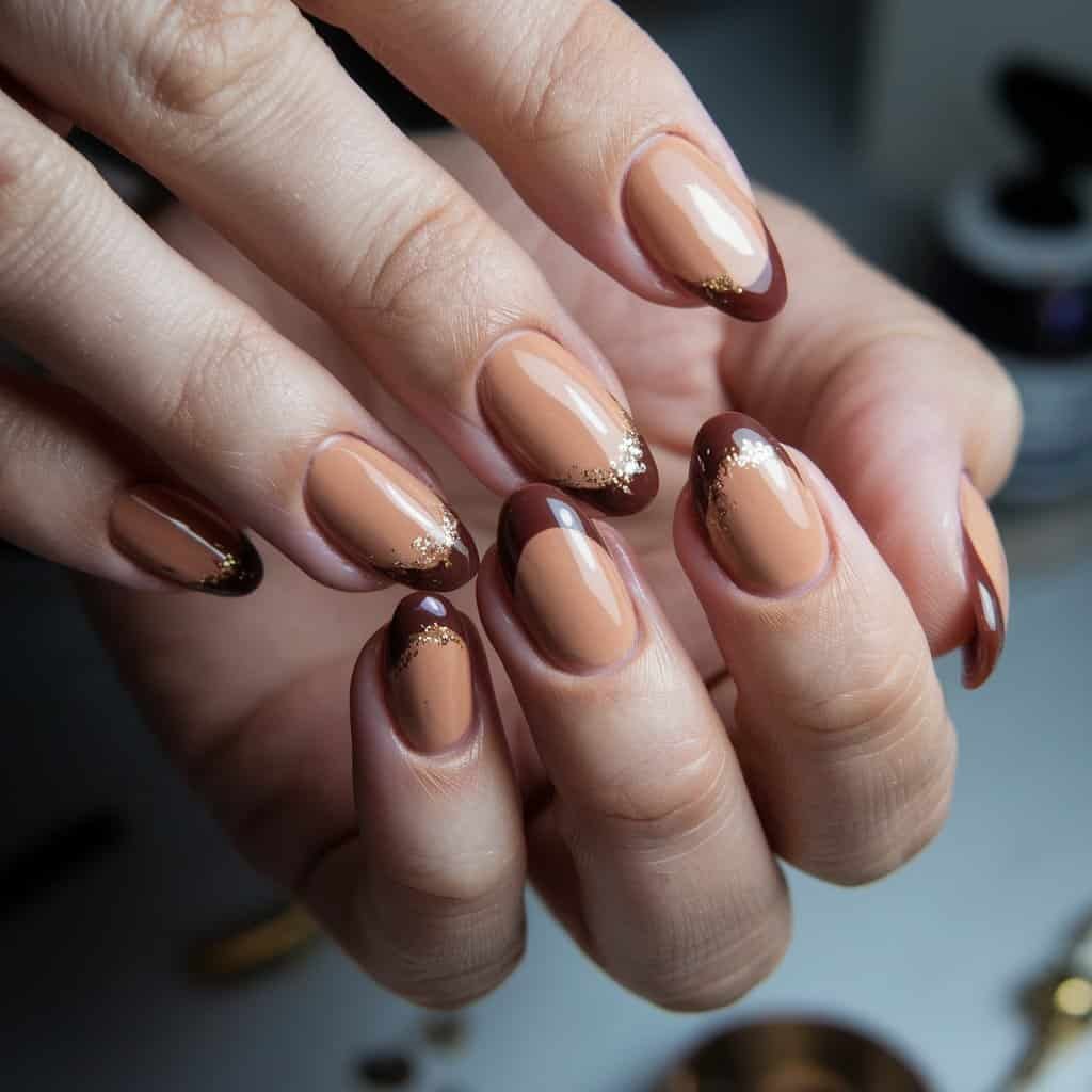 Rich Warm Caramel Nude Nail design that radiates warmth and sophistication.