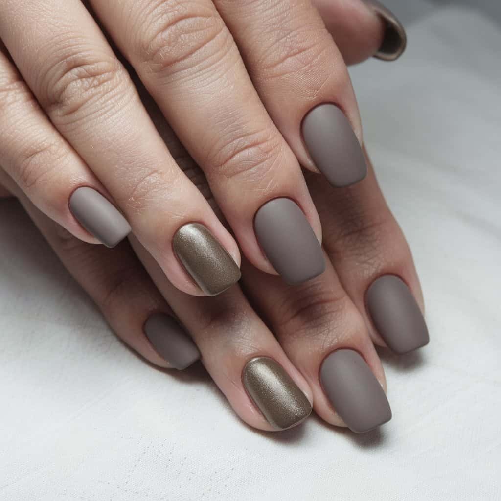 Stylish Taupe Nude Nail design with a matte finish on the base and glossy tips for a striking look
