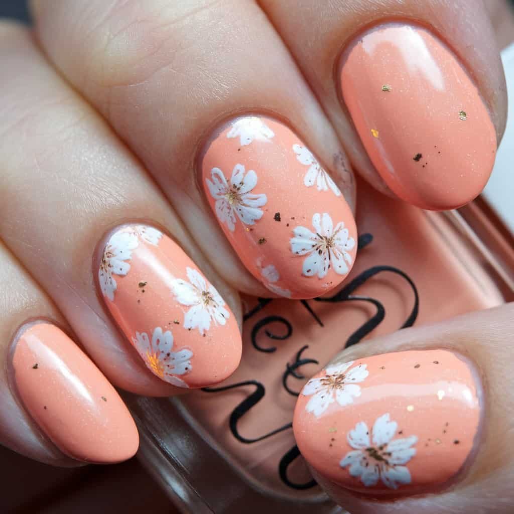 Charming Subtle Peach Nude Nail manicure in a sleek oval shape, radiating freshness