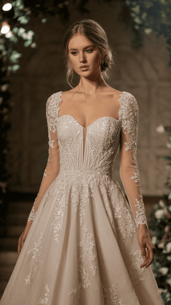 Floor-length satin gown with elegant off-shoulder design
