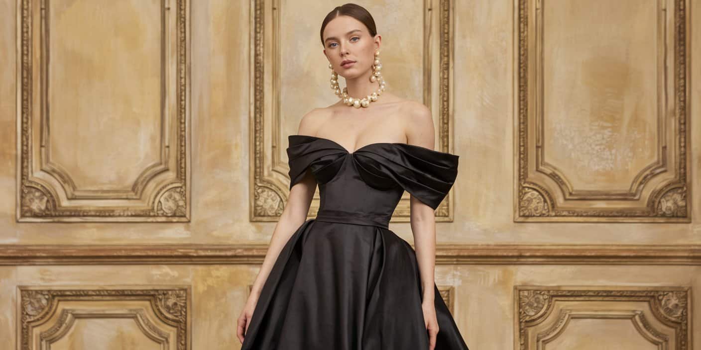 Elegant black tie wedding guest dress featuring a floor-length silhouette and intricate beading