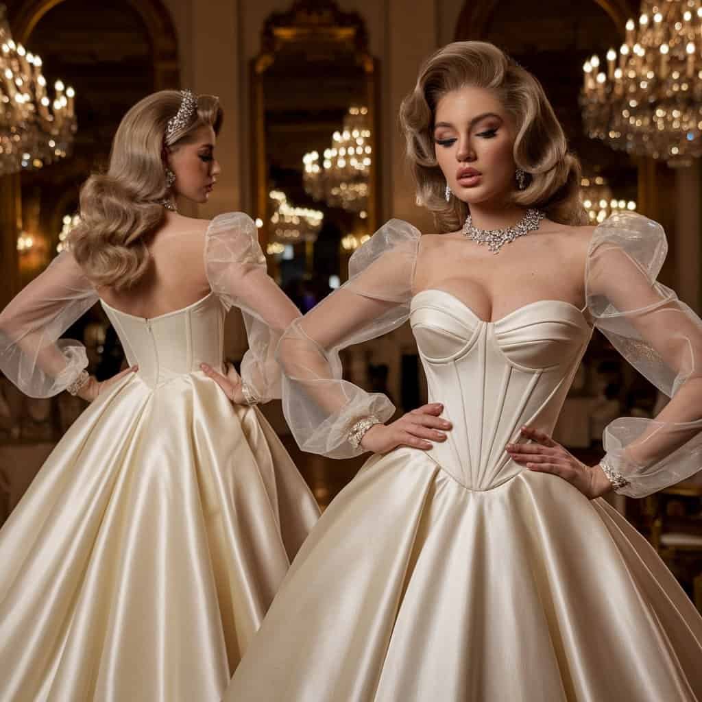 Elizabeth Taylor's vintage wedding dress, capturing timeless Hollywood glamour.