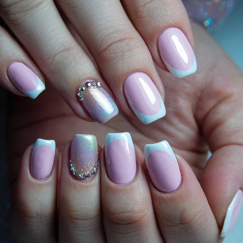 Chic Light Pink Nude Nail manicure in a tapered almond shape, radiating youthful charm
