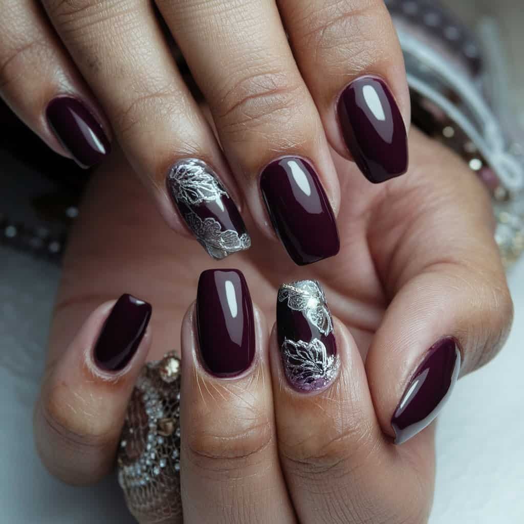 Captivating Deep Plum Nude Nail design perfect for evening events, highlighting rich hues