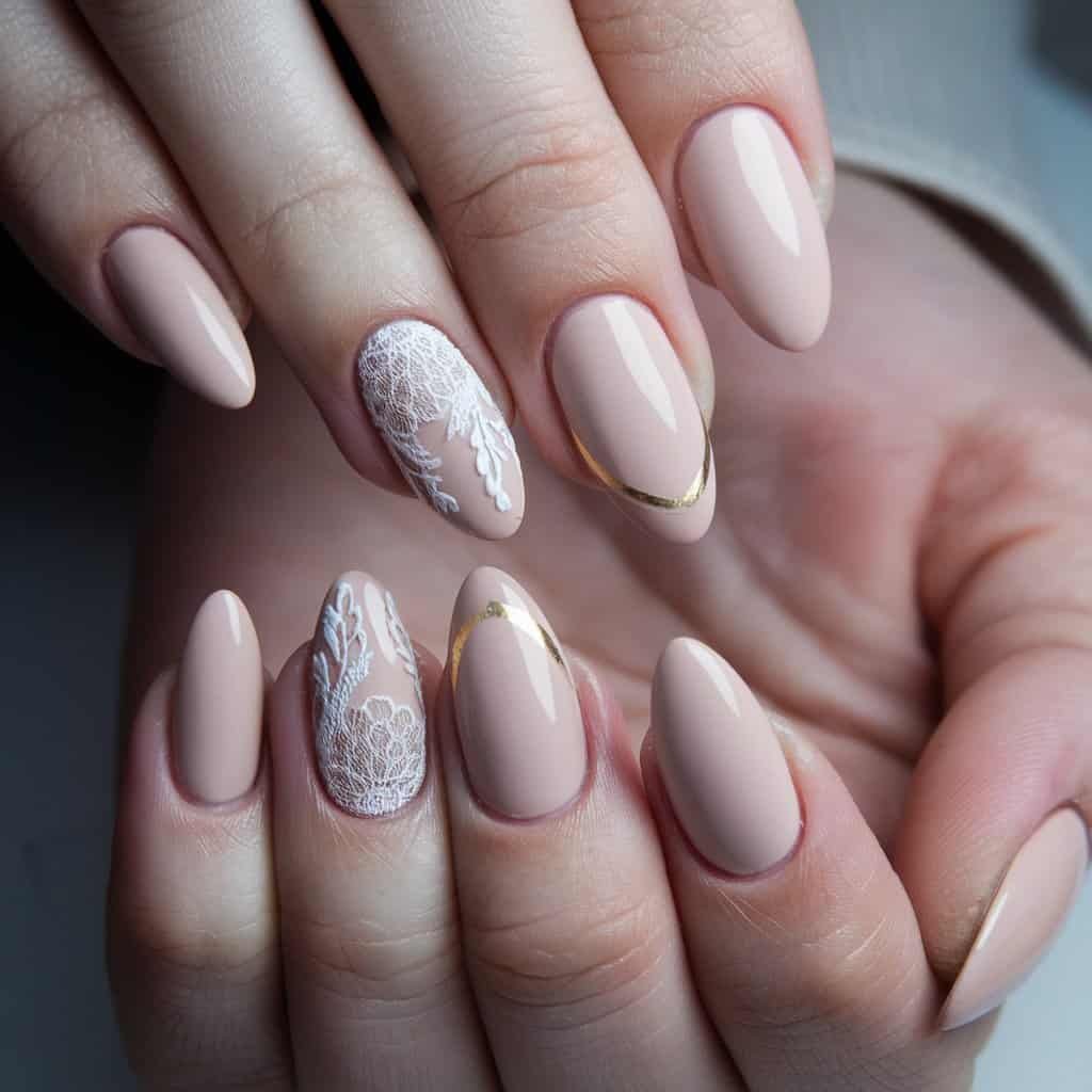 Chic Soft Beige Nude Nail design featuring a glossy top coat that reflects light beautifully