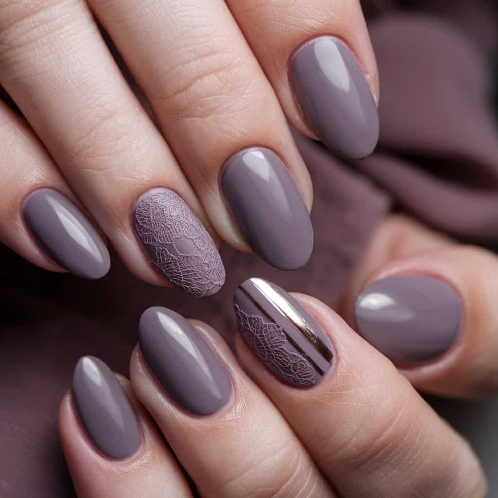 Sophisticated Muted Mauve Nude Nail design that complements medium skin beautifully