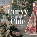 A photo titled "Curvy and Chic: Top Plus Size Wedding Guest Dresses" set against a beautifully styled outdoor setting.