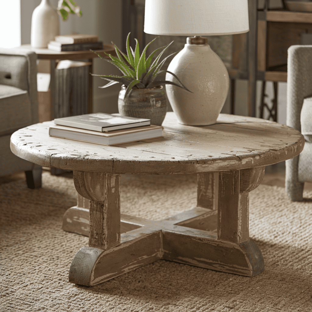 An industrial-themed room with a metal coffee table and matching accessories.