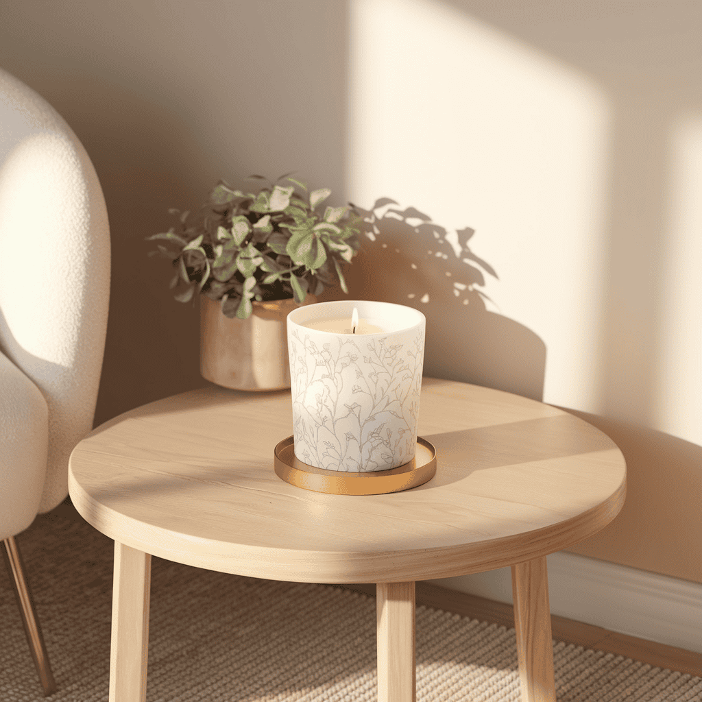 A coffee table featuring an elegant sculpture, enhancing the decor.