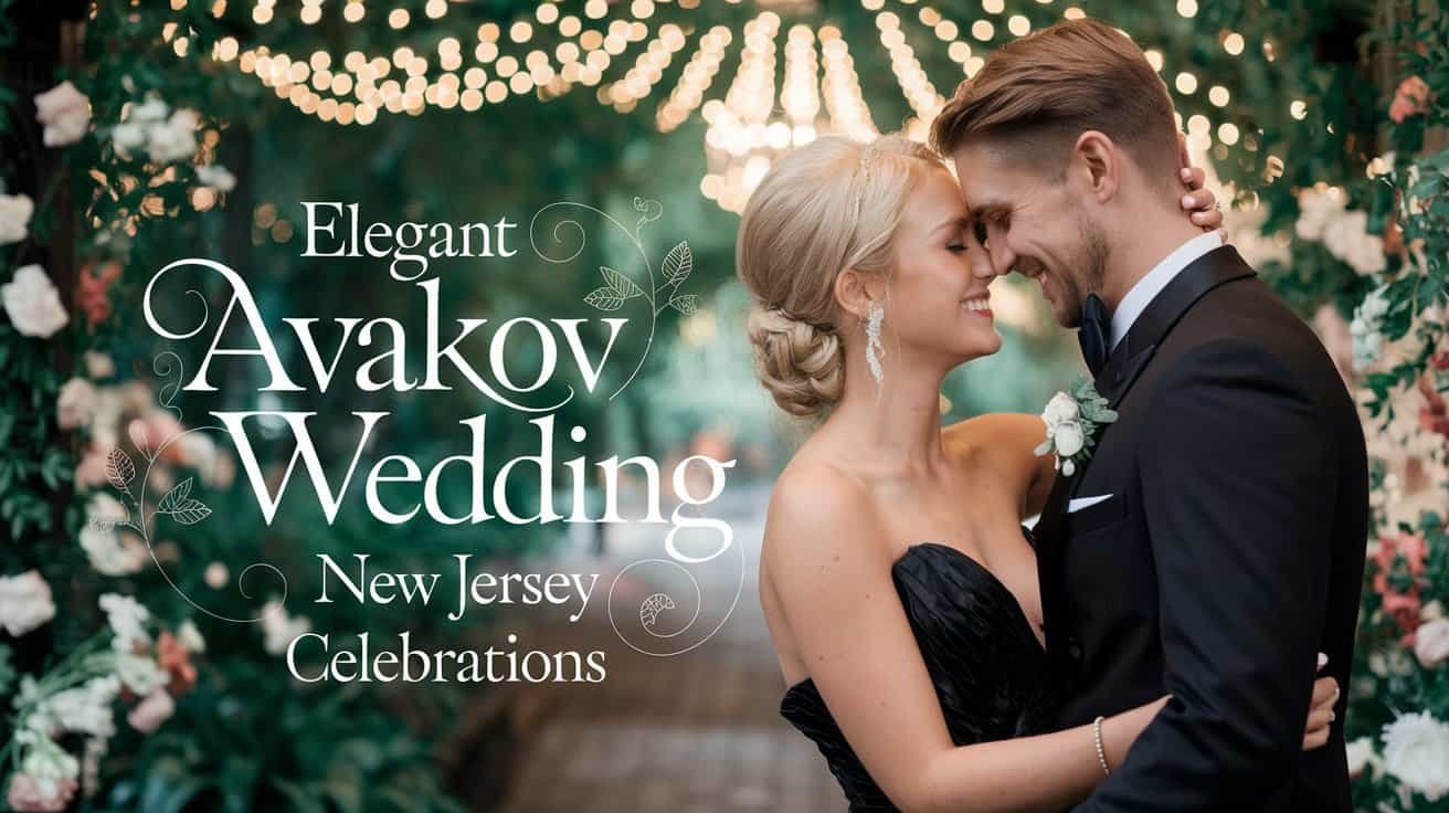 Close-up of a newlywed couple at their Avakov Wedding New Jersey, surrounded by lush greenery and delicate floral accents. The bride wears a stunning black wedding gown, while the groom dons an elegant suit, capturing the essence of a sophisticated garden celebration.