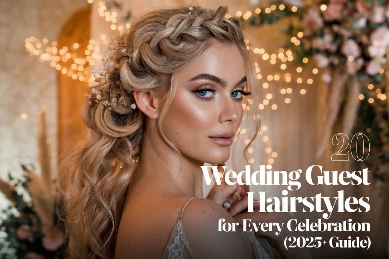 Modern braided updo wedding guest hairstyle styled with intricate details, perfect for wowing the crowd.