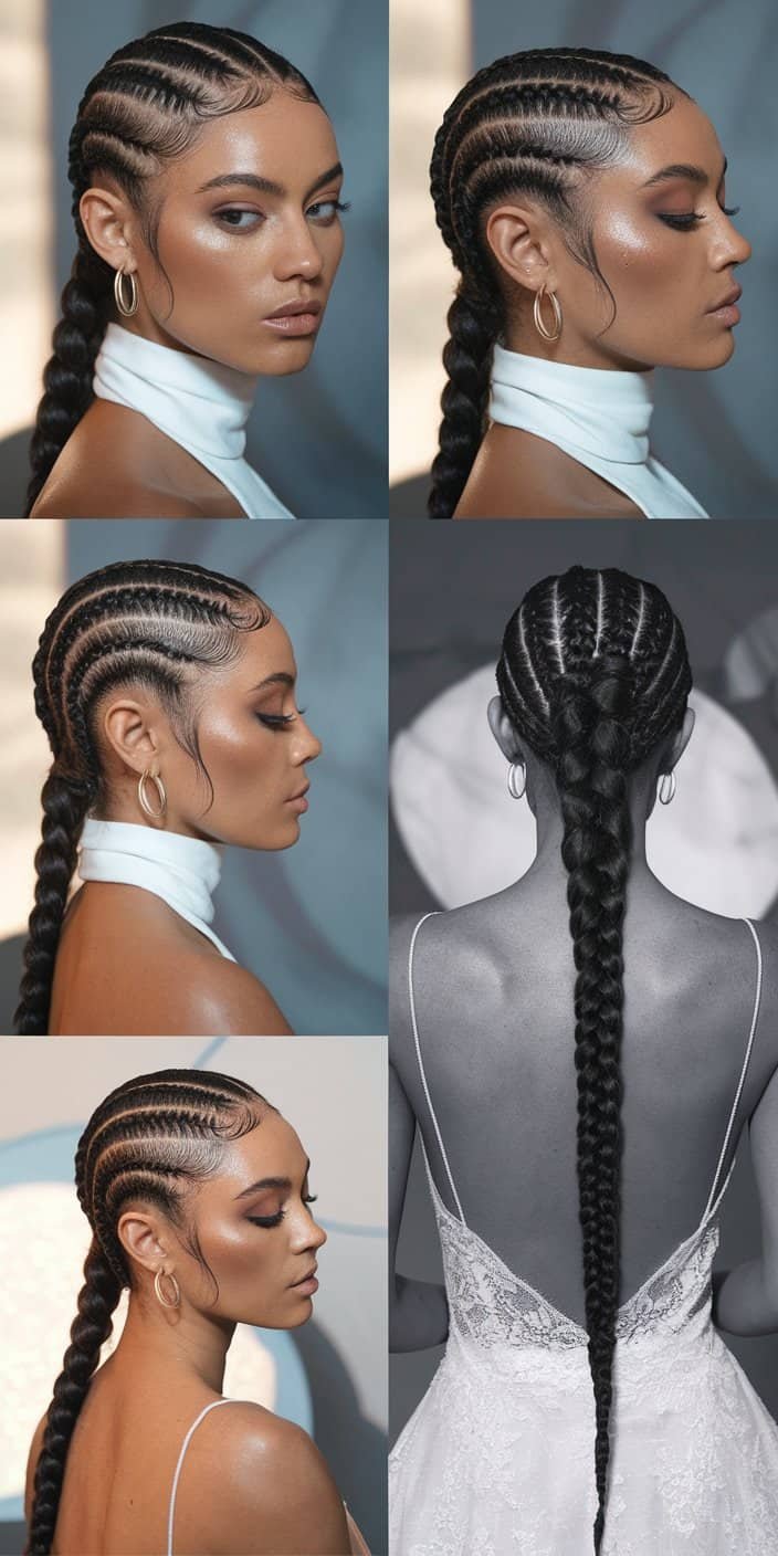 Textured Bob Back View: Back view of hidden braid integration in a bob, an elegant wedding guest hairstyle.

