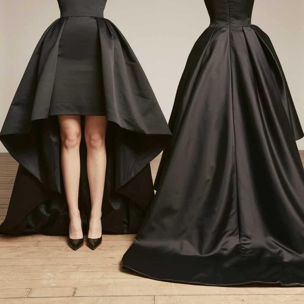Black Wedding Guest Dresses: High-Low Hem Dress with Modern Elegance – A black wedding guest dress with a high-low hemline, offering a modern and edgy look while still maintaining elegance.