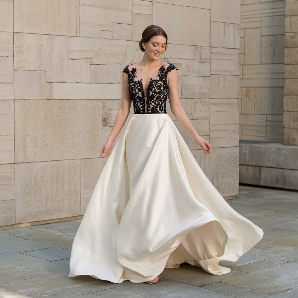 Black and white wedding dresses with mix-and-match options, offering complete control over bridal style and design.