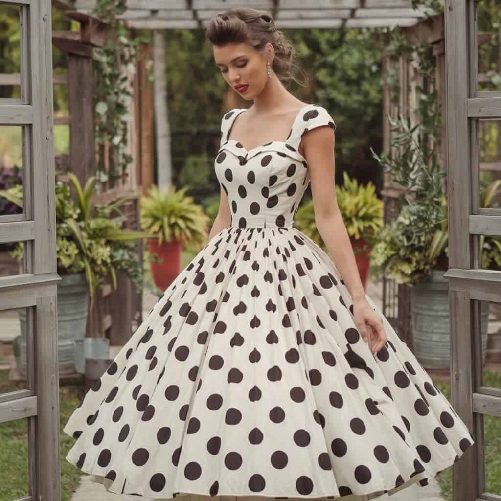 Fun and stylish black and white wedding dresses with playful polka dots for the bride who loves retro fashion.
