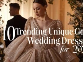 Sophisticated gold wedding dresses for 2025, highlighting unique designs and exquisite fabric choices