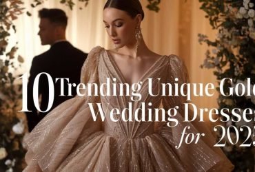 Sophisticated gold wedding dresses for 2025, highlighting unique designs and exquisite fabric choices