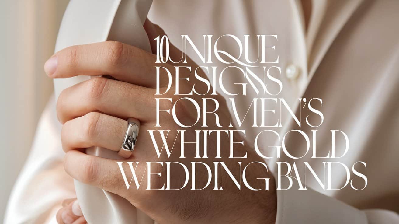Close-up of a men’s white gold wedding band showcasing sharp lines and geometric shapes for a unique, architectural look.