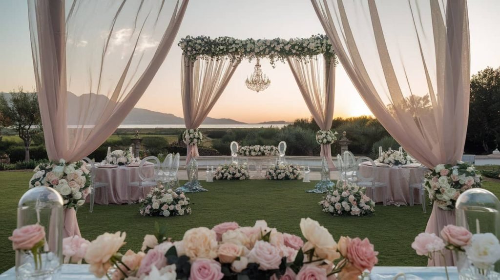 Avakov Wedding New Jersey – Stunning reception with elegant décor, lush floral centerpieces, and soft lighting creating a magical ambiance