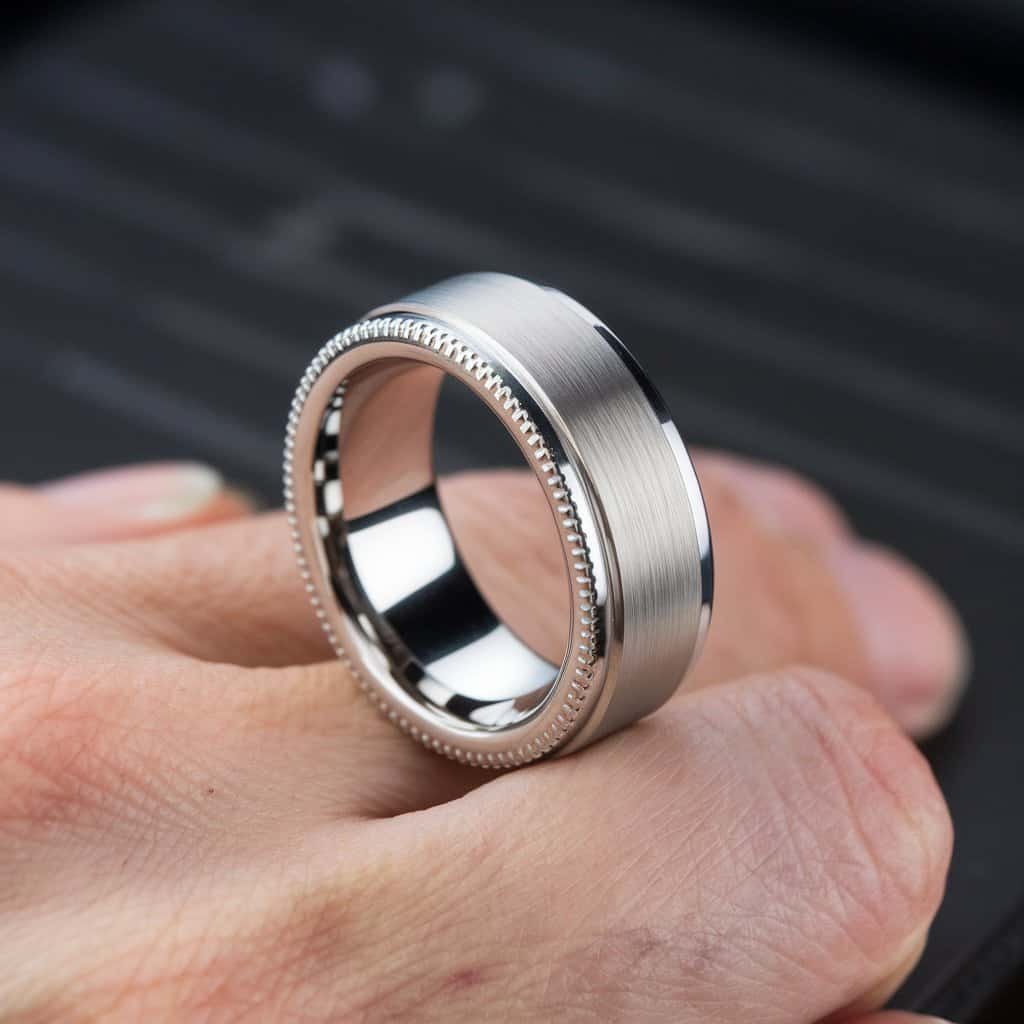 Men's white gold wedding band with a combination of matte finish and polished edges, perfect for the minimalist groom.
