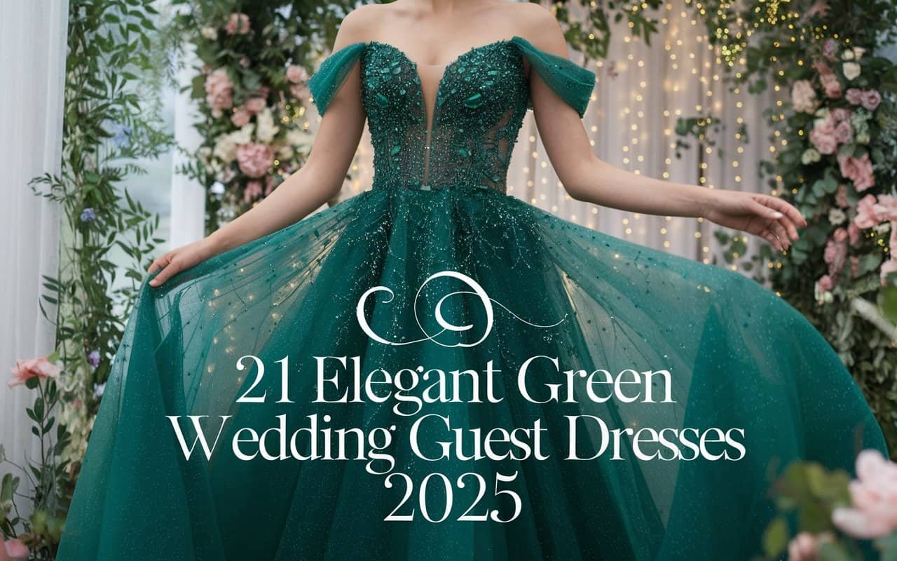 Elegant woman in a vibrant Green Wedding Guest Dress surrounded by lush garden scenery, perfect for any season.