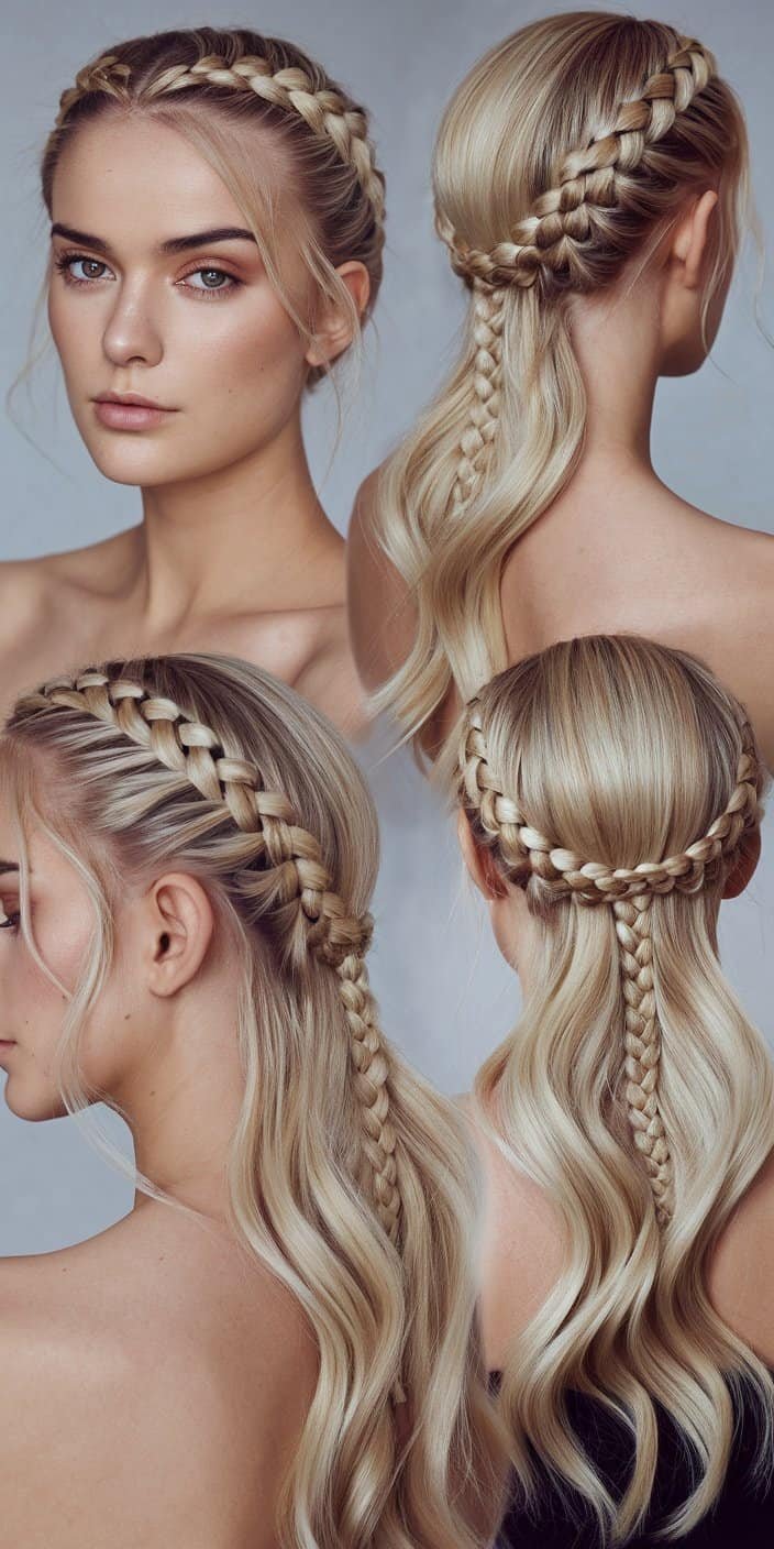 Vintage-Inspired Pin Curls Front View: Glamorous pin curl hairstyle with soft vintage waves, ideal for wedding guest hairstyles.


