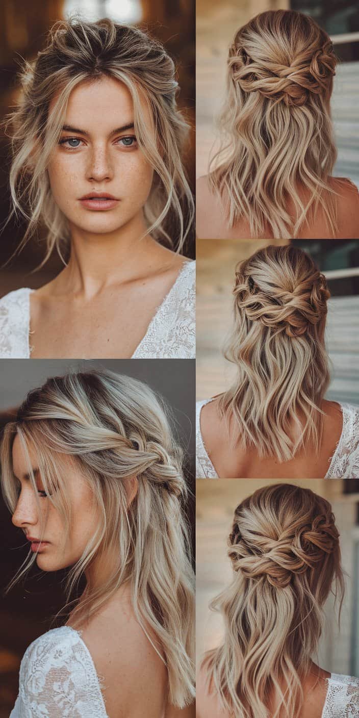 Classic Short Curls Front View: Short curls with soft face-framing details, perfect for wedding guest hairstyles.

