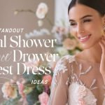 Bridal Shower Guest Dress with intricate lace and floral accents, styled for a chic and romantic bridal shower celebration