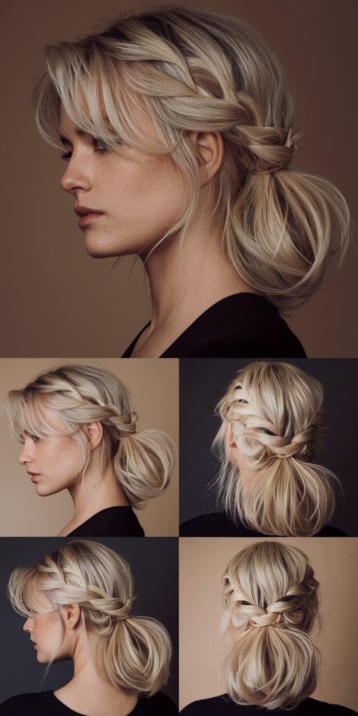 Modern Textured Half-Up Back View: Back image of securing technique in a textured half-up style, perfect for wedding guest hairstyles.

