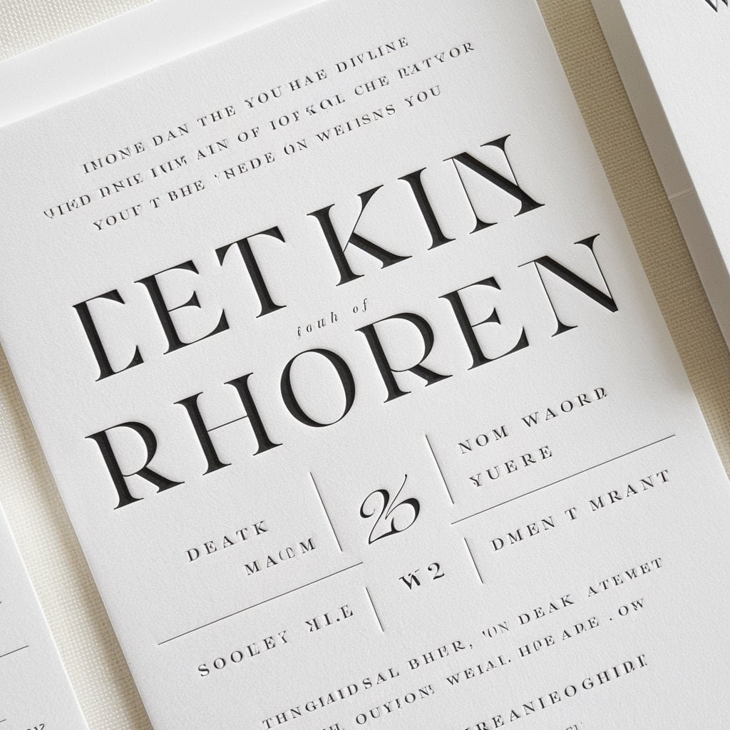 Classic serif font black and white wedding invitation with a clean and dignified layout for a timeless feel.