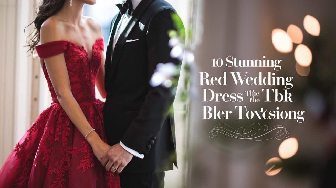 Close-up of intricate lace details on a burgundy red wedding dress, part of the collection of 10 stunning red wedding dresses.