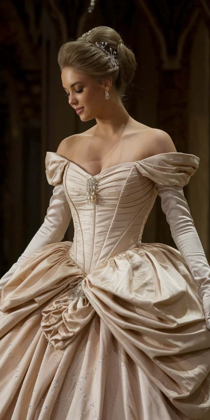 Classic prom dress with full skirt, embodying fairy-tale romance and timeless style