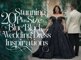Elegant plus size black wedding dress with intricate lace details and flattering silhouette