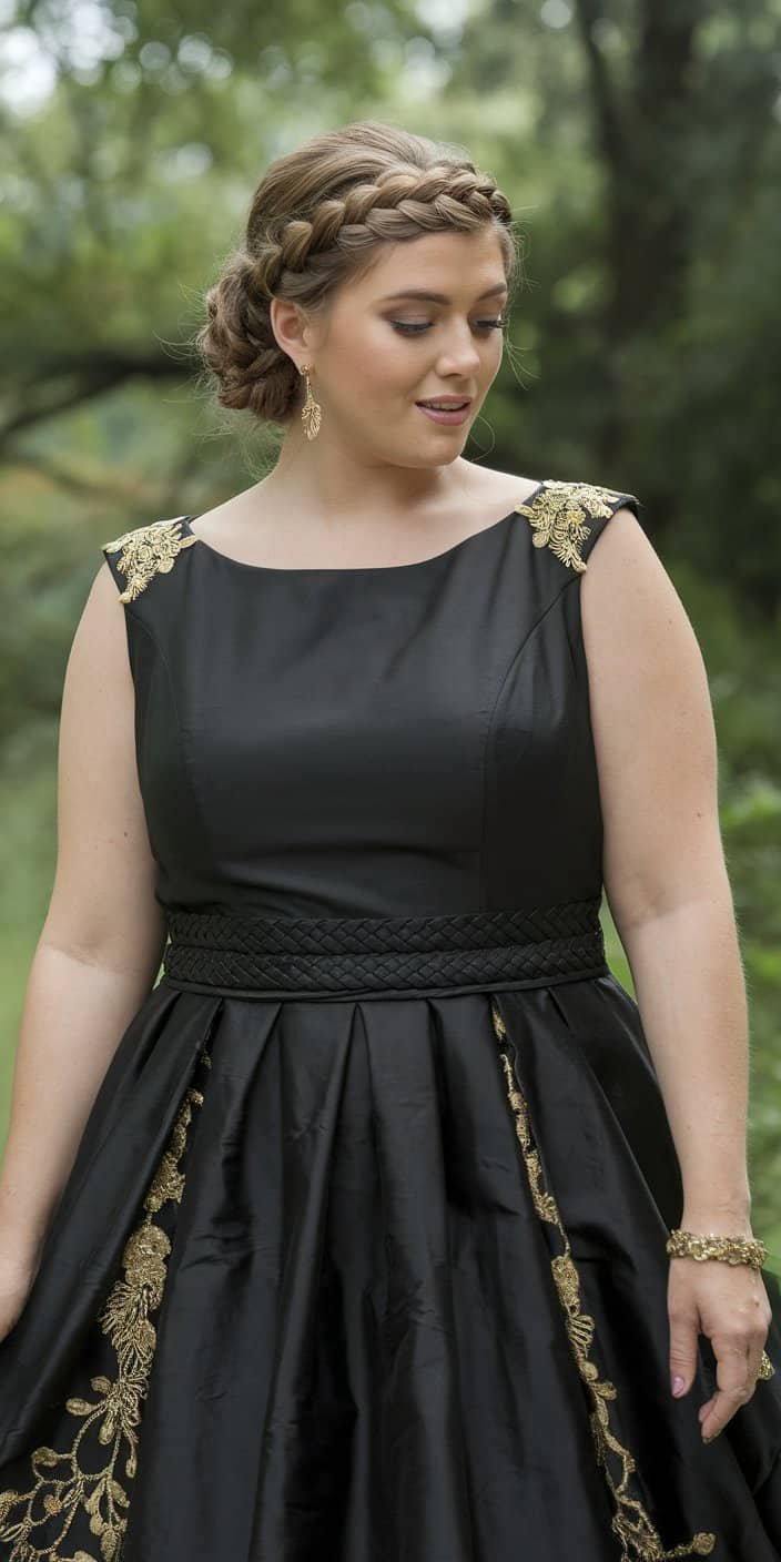 Soft and elegant plus size black empire waist wedding dress with Grecian goddess vibes