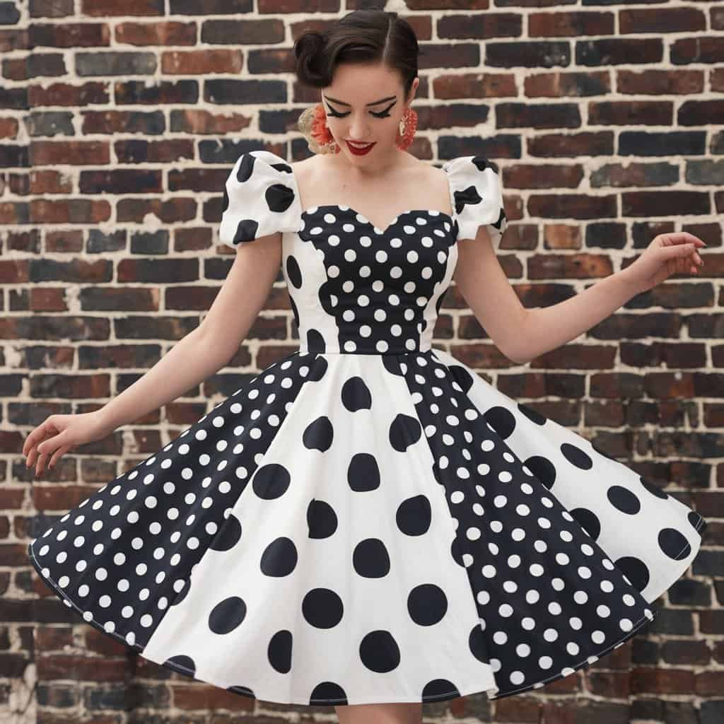 Retro Polka Dot Charm Flare Dress styled for themed parties or casual retro outings