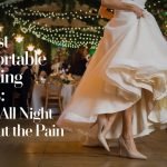Bride dancing joyfully with her groom, showcasing elegant and Comfortable Wedding Shoes designed for all-night wear.