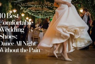 Bride dancing joyfully with her groom, showcasing elegant and Comfortable Wedding Shoes designed for all-night wear.