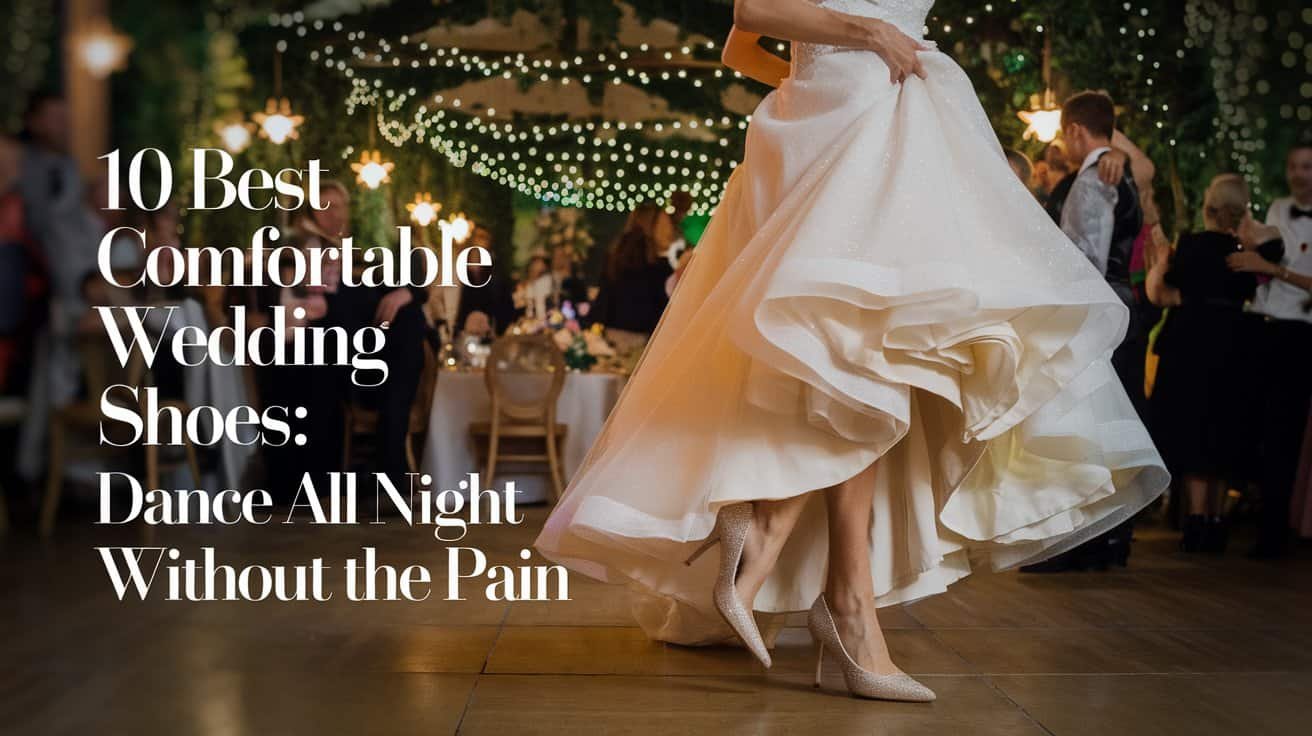 Bride dancing joyfully with her groom, showcasing elegant and Comfortable Wedding Shoes designed for all-night wear.