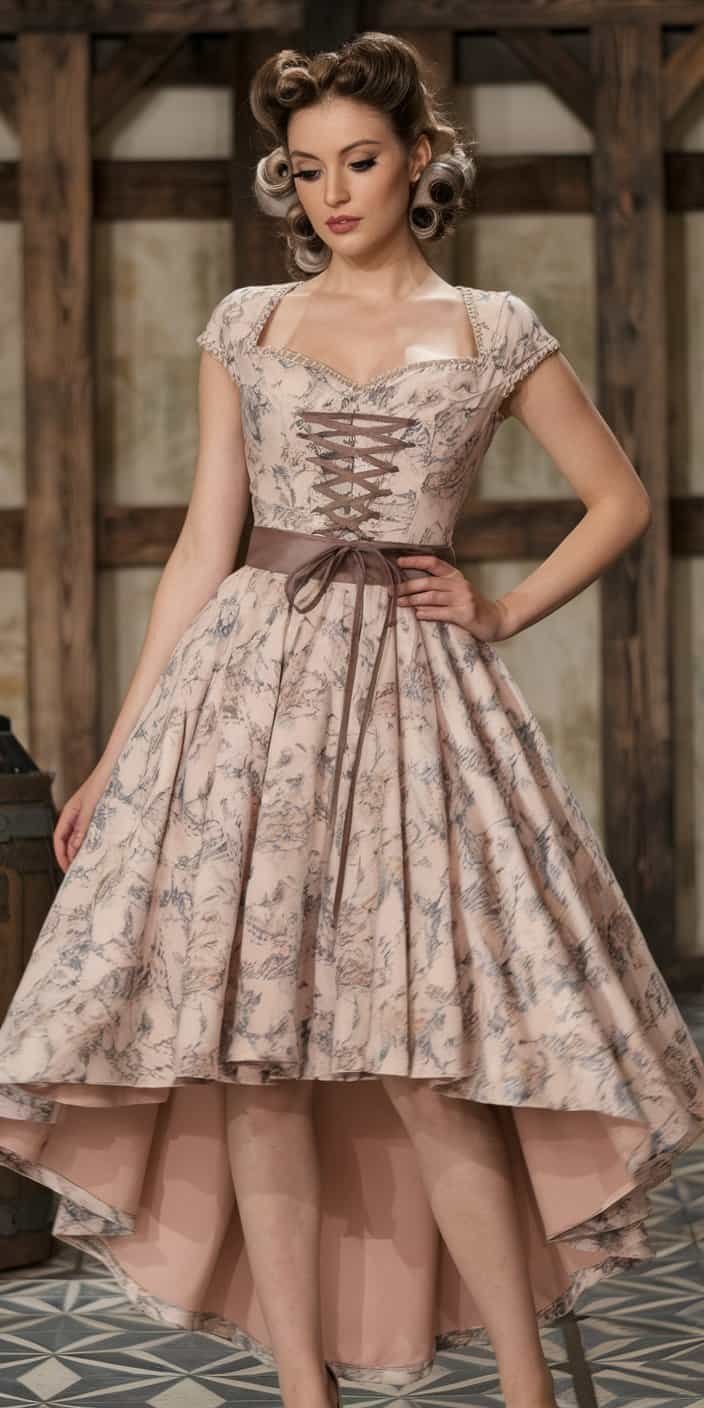 Sophisticated prom dress inspired by past eras for nostalgic elegance.