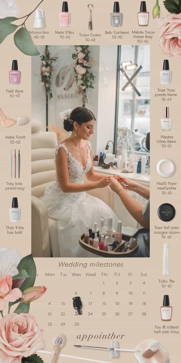 Elegant minimalist wedding nails featuring fine floral details that mirror the wedding's botanical decorations