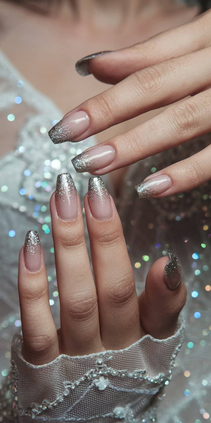 Sophisticated floral nail art on a gentle nude or blush base, perfect for coordinated wedding floral themes.